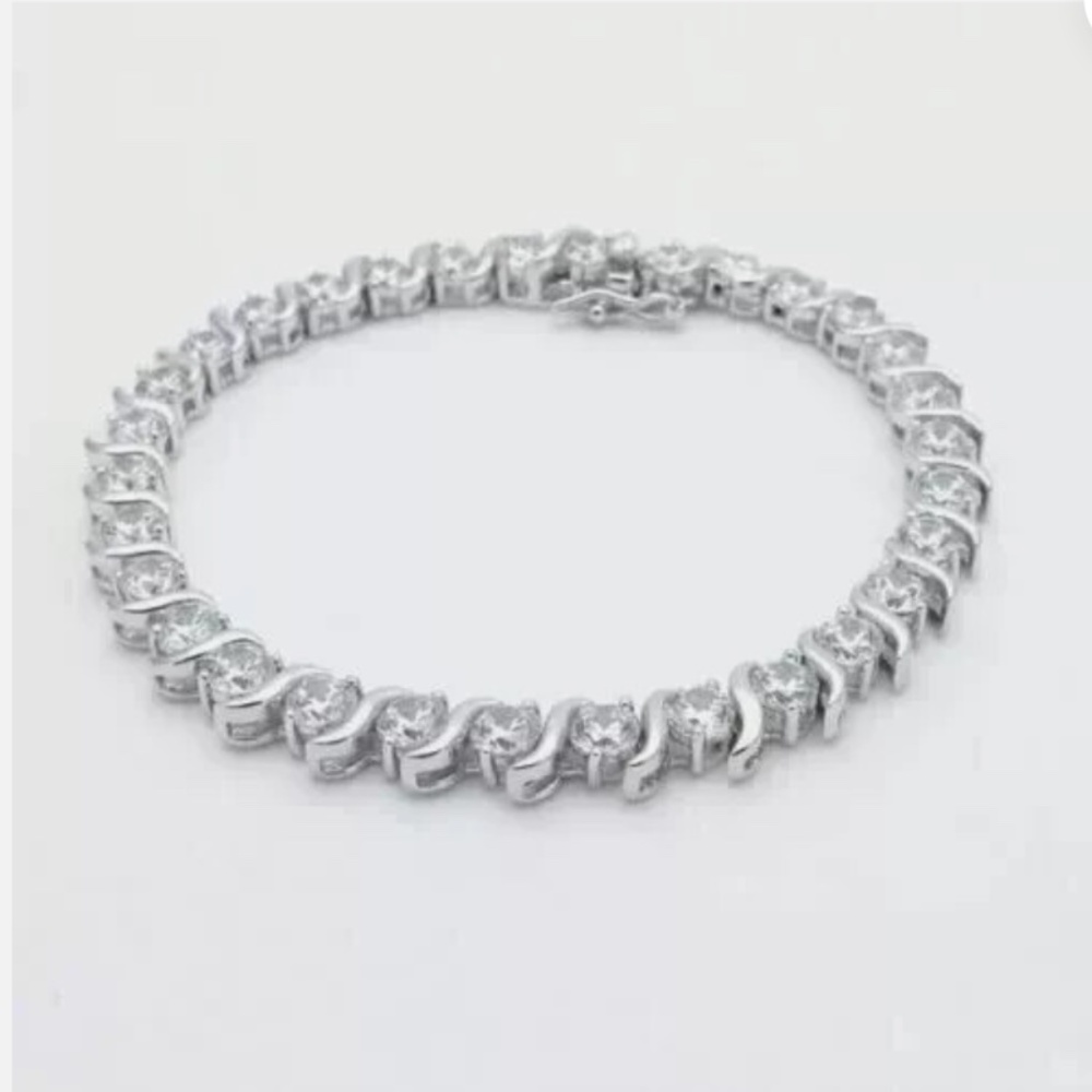 NWOT 10CT Round Cut VVS1/D Diamond Lab-Created S Link Bracelet 14K White GF